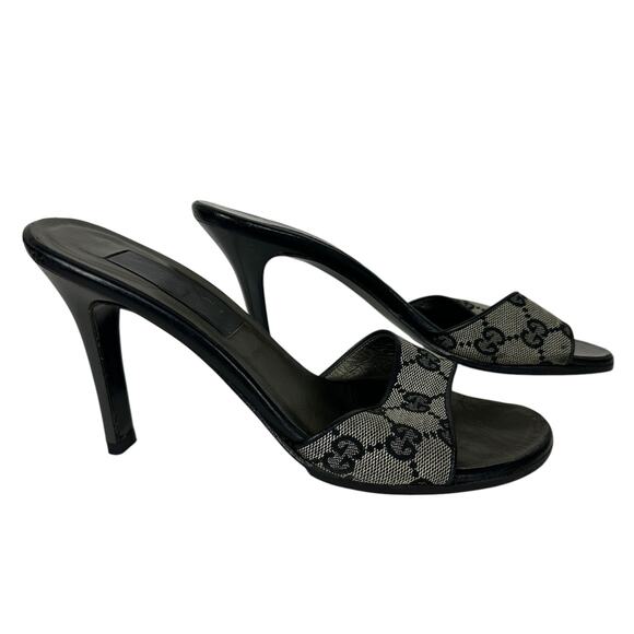 Gucci Tom Ford GG Gray Monogram Block Open Toe Heel 6.5 - Picture 3 of 8